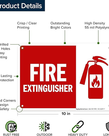 Fire Extinguisher Graphic Sign, 10x7 Inches, 55 mil thick HDPS (high density polystyrene), Made in USA by My Sign Center