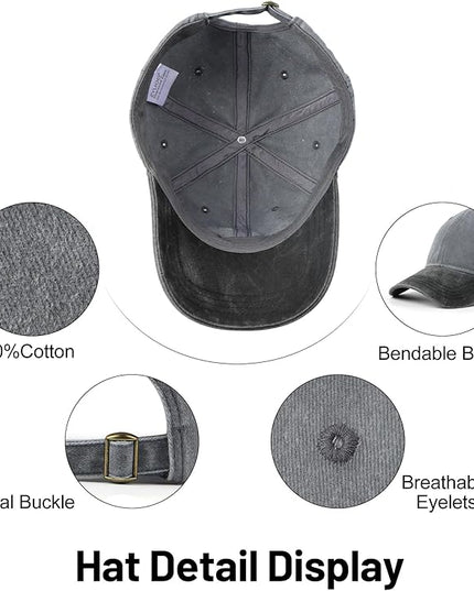 XXL Oversize Washed Denim Baseball Cap,Low Profile Jean Sports Cap for Big Heads 23.5"-25.5",Large Pigment Dyed Dad Hat