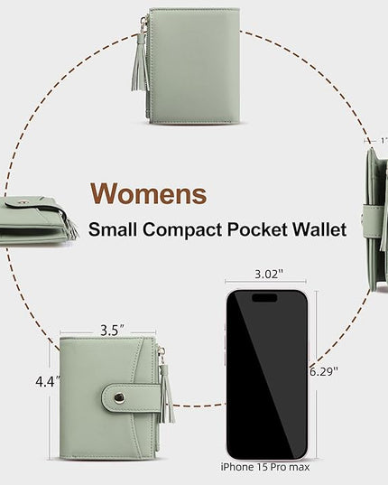 yiijay Small Wallet for Women RFID Blocking Tassle Bifold Slim Thin Leather Wallet Credit Card Holder Wallet Ladies Mini Wallet with Zipper Pocket