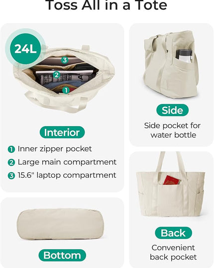 BAGSMART Tote Bag for Women, Tote Bag with Zipper Work Tote with Compartments Nurse Shoulder Hanbag for Travel, Gym