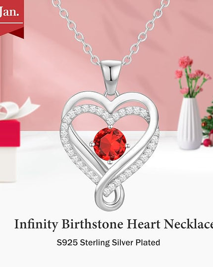 Infinity Love Heart Birthstone Necklace for Women Wife, S925 Sterling Silver Anniversary for Women Wife Birthday Gift for Her Girlfriend Mom Daughters, I Love You Women's Jewelry 18k Rose Gold Filled