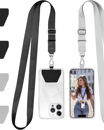 Doormoon Phone Strap Crossbody, Wrist Straps with Patch Cases Cell Phone Lanyards for Women Drop Protection Compatible with iPhone, Samsung, Google & Most Smartphones, 2 Pack, Black Grey