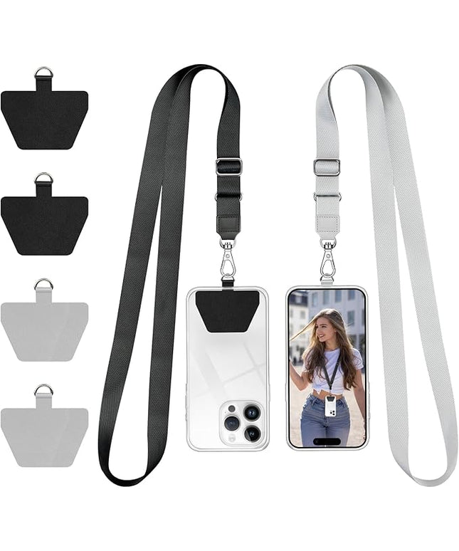 Doormoon Phone Strap Crossbody, Wrist Straps with Patch Cases Cell Phone Lanyards for Women Drop Protection Compatible with iPhone, Samsung, Google & Most Smartphones, 2 Pack, Black Grey