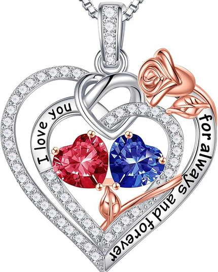 Iefil Christmas Gifts for Wife Women - 925 Sterling Silver Double Birthstone Necklace, Anniversary Birthday Gifts for Women, Jewelry Gift for Wife Girlfriend Mom Her