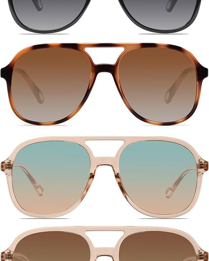 YDAOWKN Retro Square Aviator Sunglasses for Womens Mens Vintage 70s Double Bridge Sun Glasses