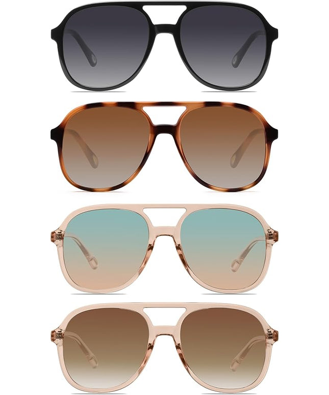 YDAOWKN Retro Square Aviator Sunglasses for Womens Mens Vintage 70s Double Bridge Sun Glasses