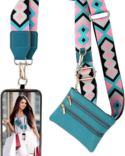 XANGNIER Clip and Go Strap for Phone with Wallet Crossbody, Phone Strap with Zippered Wallet, Adjustable Anti Theft Cellphone Lanyard for Women, Cellphone Chain Accessories,Multicolor 8