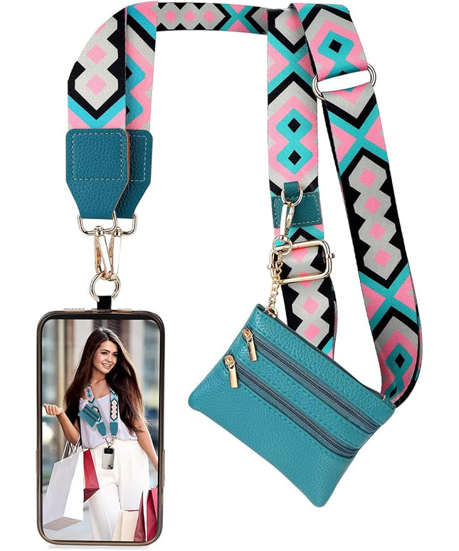 XANGNIER Clip and Go Strap for Phone with Wallet Crossbody, Phone Strap with Zippered Wallet, Adjustable Anti Theft Cellphone Lanyard for Women, Cellphone Chain Accessories,Multicolor 8