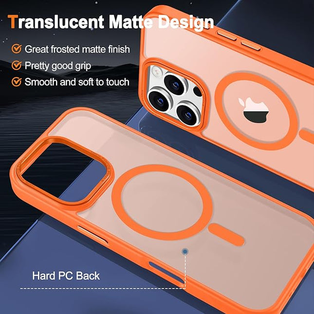 Hython Case for iPhone 16 Pro Max Case Magnetic Translucent Matte Phone Cases 6.9" [Compatible with MagSafe] Thin Slim Fit Shockproof Bumper Hard Protective Cover for Women Men Girls, Frosted Orange