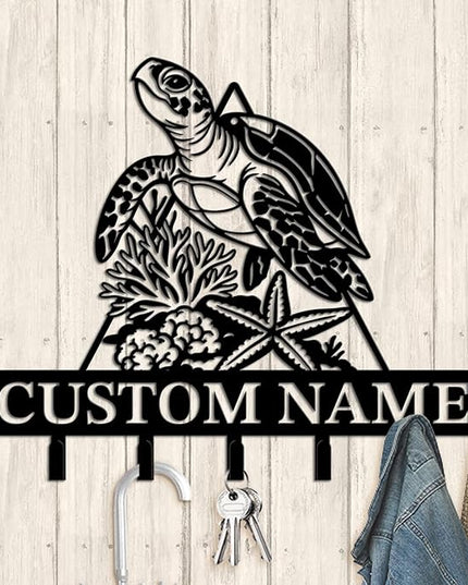 Casebrick Custom Sea Turtle Metal Wall Hooks,Key Holder-Personalized Iron Wall Decor for Keys, Coats & Home Organization (Black, Handmade,Decorative for Entryway, Beach,Bedroom,Office) (Style M)