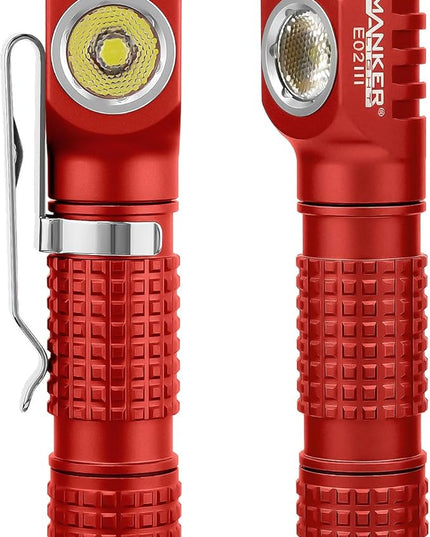 Manker E02 III Everyday-Carry Flashlight, USB-C Rechargeable 10440 / AAA Flashlight, Pocket EDC Flashlight with Magnetic Tail, Reversible Clip (560 Lumens 6500K Cool White, Red)