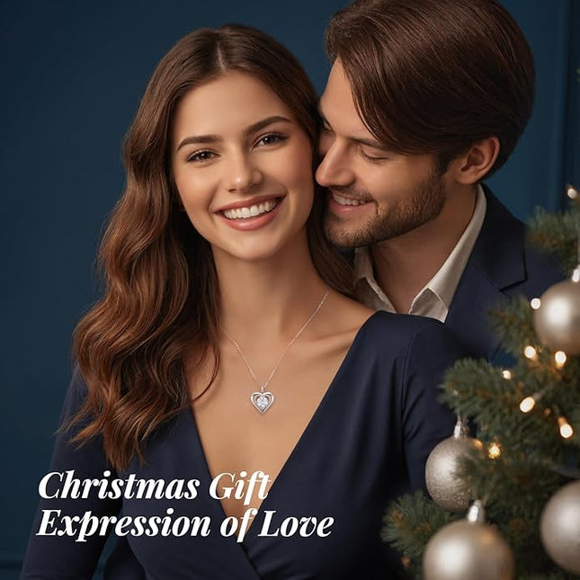 ANDSO Moissanite Heart Pendant Necklaces for Women, 925 Sterling Silver Necklace Engraved with 'I LOVE YOU', Ideal Anniversary Birthday Christmas Jewelry Gifts for Mom Wife Girlfriend Daughter Her