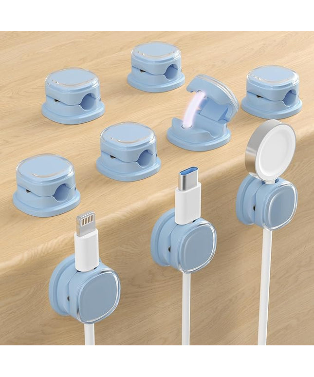 Magnetic Cable Clips, Adjustable Cord Holder Management, Adhesive Wire Keeper Organizer for Home Office Desk Phone PC Car Wall Desktop Nightstand Appliance (9-PCS Blue)