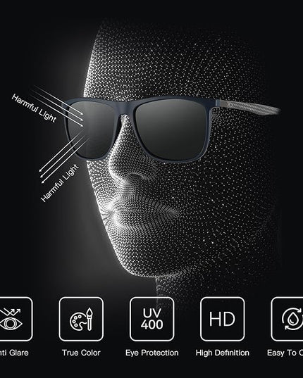 ZENOTTIC Square Polarized Sunglasses for Men Ultralight Carbon Fiber Sun Glasses Driving Fishing Golf Sports UV400 Protection