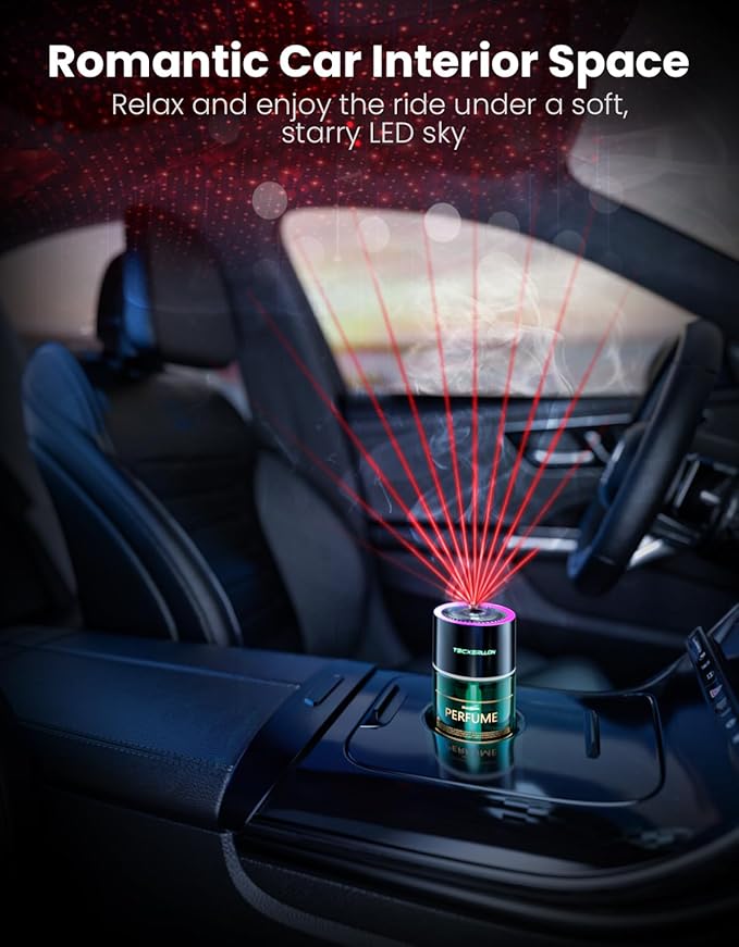 Car Air Freshener, Car Diffuser with RGB Ambient Light & Starry Ceiling, 4 Smart Scent Modes, 120-Day Runtime, Auto On/Off, USB-C Rechargeable, Cologne Or Ocean-Inspired Fragrance,120ML