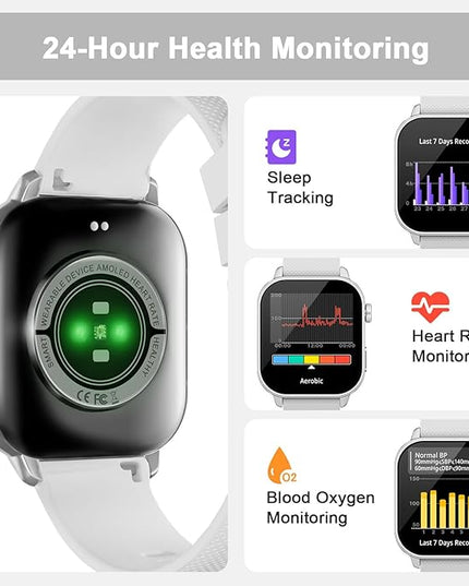 Smart Watch for Men Women, 1.85'' AMOLED HD Fitness Watch with 120+ Sports Modes, Bluetooth Call/Heart Rate/Sleep Monitor/Pedometer, Smartwatch for Android iOS, IP68 Waterproof, Silver