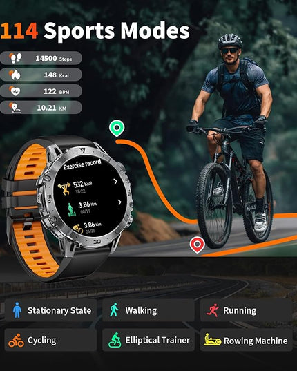 Smart Watches for Men 1000mAh Battery/Flashlight/3 Straps, 1.7" Ultra HD Screen Outdoor Smartwatch with 111 Sports Modes, Heart Rate/Sleep/Calorie Monitor, 5ATM Waterproof Fitness Tracker Android iOS