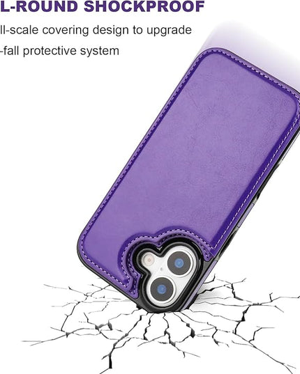 ONETOP Compatible with iPhone 17 Wallet Case with Card Holder, PU Leather Kickstand Card Slots Case, Double Magnetic Clasp and Durable Shockproof Cover 6.3 Inch (Purple)