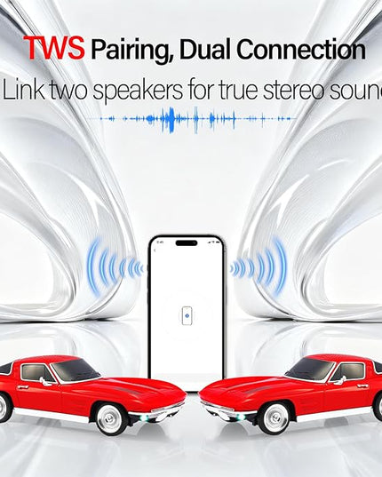 Retro American Style car Bluetooth Speaker, Portable Wireless Outdoor Speaker, TWS Stereo, Support USB/TF/AUX, Party Bluetooth Speaker with Microphone,Classic car Gifts for Men(RED)