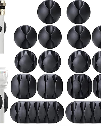 OHill 16-Pack Black Cord Organizer - Adhesive Cable Clips Holder for Desk, Wall, Car - Wire Management Clips for iPhone Charger, USB, Computer Cables -Cord Keepers with Strong Sticky Backing
