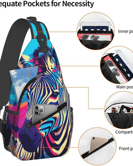 Animal Face Sling Bag Crossbody Bags Chest Bag Backpack for Travel Running and Hiking for Men Women Colorful Zebra