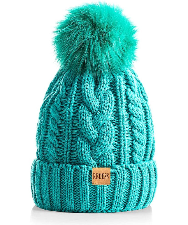 REDESS Women Winter Pompom Beanie Hat with Warm Fleece Lined, Thick Slouchy Snow Knit Skull Ski Cap