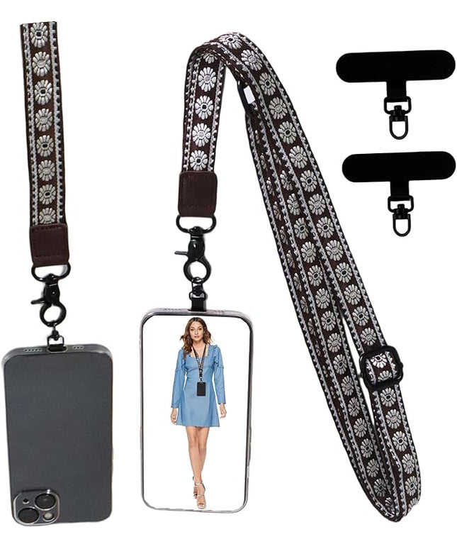 Adjustable Lanyard for Phone, Camera, Name Tags, ID card, Keychain and Wristlet Straps with 2 phone pads(Black)