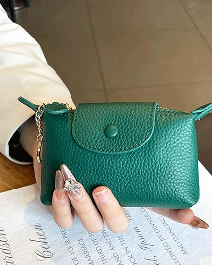 Plinvo Vintage Genuine Leather Coin Purse Keychain for Women Mini Zip Wallet Change Pouch Black (Green)