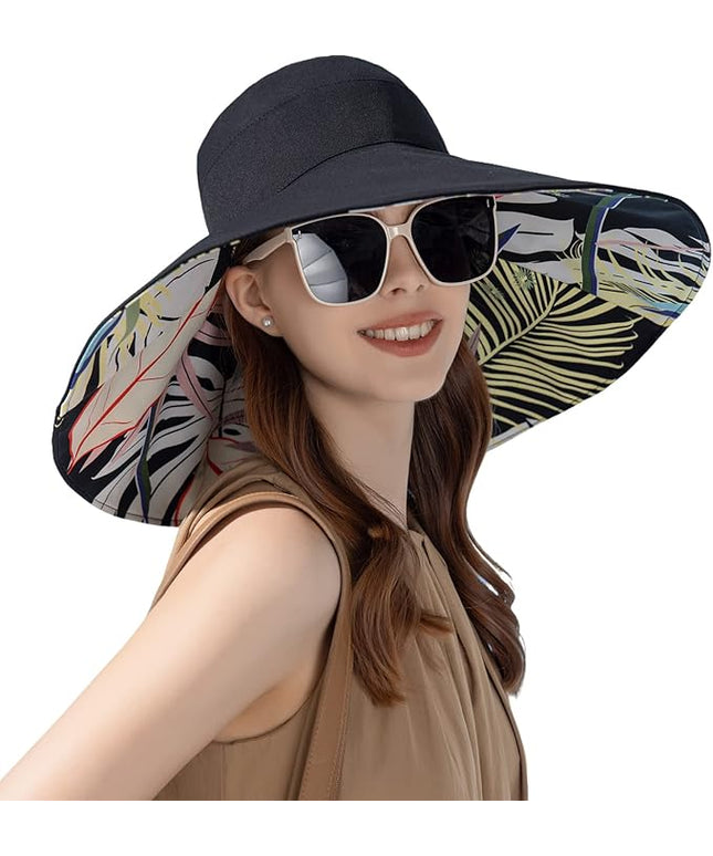 HUAMULAN Women Summer Sun Hat Wide Brim Wired Edge Floral Beach Bucket Hats Reversible Foldable Travel UV Protection Lady Hat