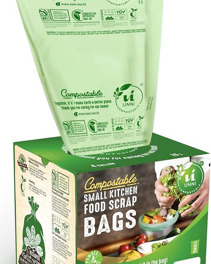 UNNI Compostable Trash Bags, 4 Gallon / 15 Liter, 100 Count, Extra Thick 0.75 mil Small Kitchen Food Scrap Bin Liners, Certified by BPI, CMA & OK compost HOME, Meets the ASTM D6400 Standard