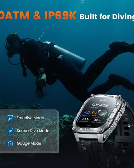 KOSPET Tank M4 Smart Watch for Men, Full Stainless Steel, GPS & Offline Maps,10ATM Waterproof 45m Freediving, 50-Day Battery, Bluetooth Calls, 24/7 Heart Monitor, for Android & iOS
