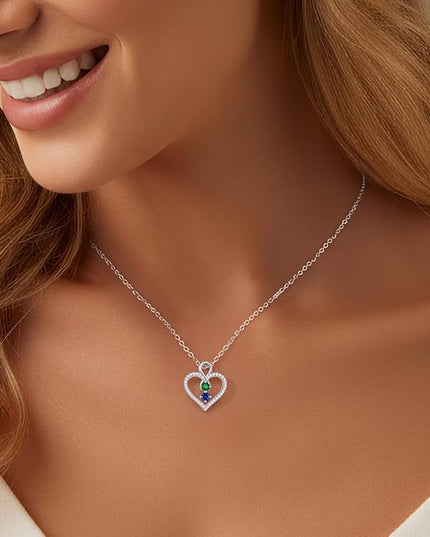 LOUISA SECRET Infinity Double Birthstone Necklace, 925 Sterling Silver Tiny Pendant Heart Necklace for Women Wife Her, Best Jewelry Gift Heart Jewelry Meaningful Gift for Valentine's Day, Christmas, Birthday Anniversary