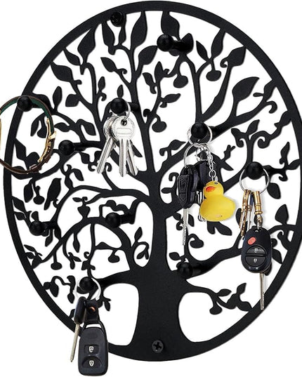 ZULONG Round Decorative Home Key Holder Wall Mount, Metal Tree Car Key Rack for Wall Organizer for Keys, Wallets, Hats, Used for Decor for House Entryway, Kitchen, Garage, Office (12" Black)