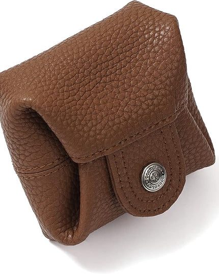 Cockatoo Genuine Leather Coin Pouch Change Holder, Mini Snap Pocket Wallet for Men Women (Brown, Large)