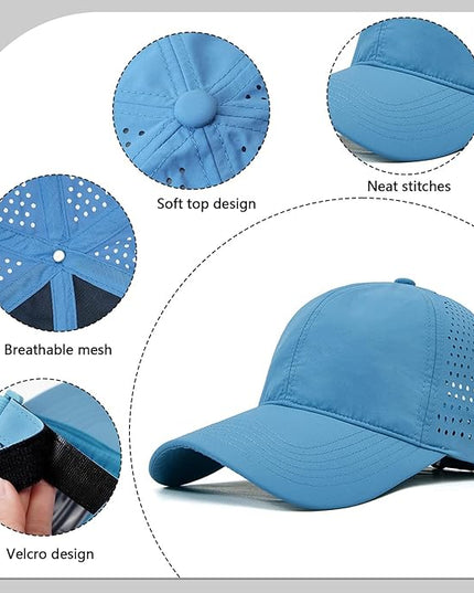 Xinveen Quick Dry Baseball Cap Curved Brim Snapback Hat Laser Cut Mesh Ball Cap Golf Ball Cap for Men Women