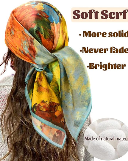 kcctoo 27.5" Mulberry Silk Feeling Head Scarf Women's Fashion Square Neck Satin Scarfs for Bag Hair Scarves Gift