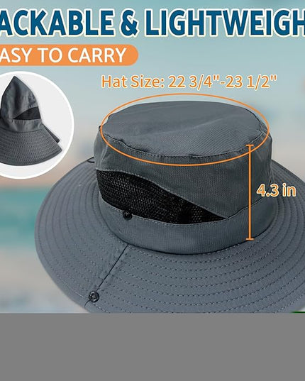 PFFY Sun Bucket Hats for Men Women 3” Wide Brim UPF 50+ Fishing & Beach Hat
