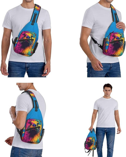 Animal Face Sling Bag Crossbody Bags Chest Bag Backpack for Travel Running and Hiking for Men Women Colorful Otter