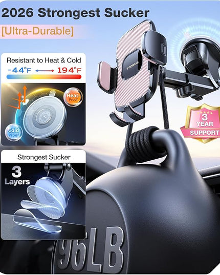 TORRAS Pink Phone Holders for Your Car【Ultra-Durable & Strongest Suction】, Universal Car Phone Holder Mount Truck Cradle Stand for Dashboard Windshield Vent, Pink Car Accessories