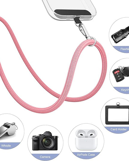 takyu 2 Pack Adjustable Cell Phone Lanyard & 2 Pack Phone Wrist Strap with Tether Tabs Compatible for iPhone Android Smartphones - Black Pink