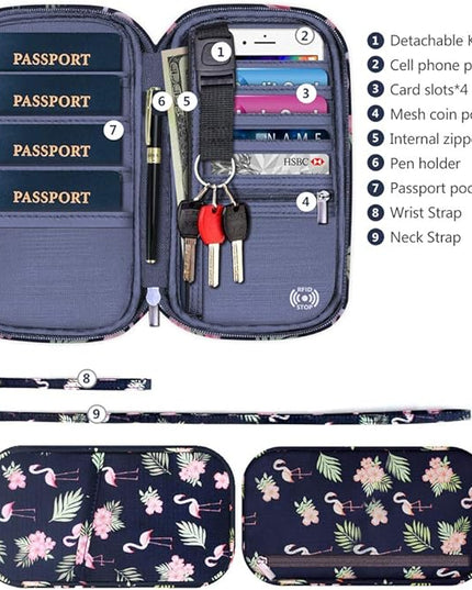 RFID Family Passport Wallet Holder Waterproof, Travel Document Organizer Credit Card Clutch Bag for Men Women