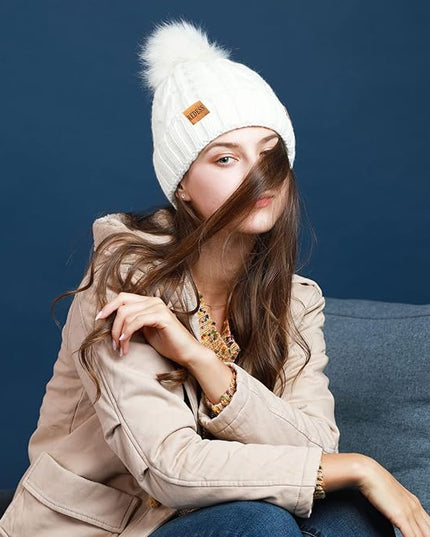 REDESS Women Winter Pompom Beanie Hat with Warm Fleece Lined, Thick Slouchy Snow Knit Skull Ski Cap