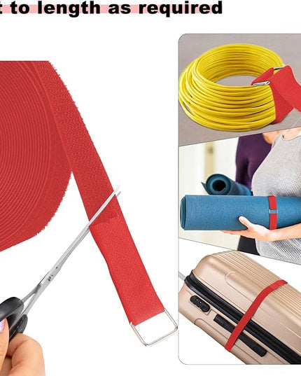 1"x16ft Hook and Loop Straps with 25 Metal Buckles, Adjustable Fastening Cable Straps, Cut-to-Length Cinch Strap, Reusable Nylon Securing Cord Ties for Organizer or Storage, 1 inch Wide,Red