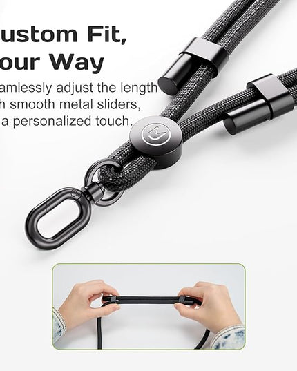 Phone Lanyard Crossbody with 2 Hanging Loops: Metal Buckle Adjustable Skin-Friendly Cell Phone Strap for iPhone Around,Hands-Free Universal Anti Theft Neck Lanyards For Outdoor Travel,Black