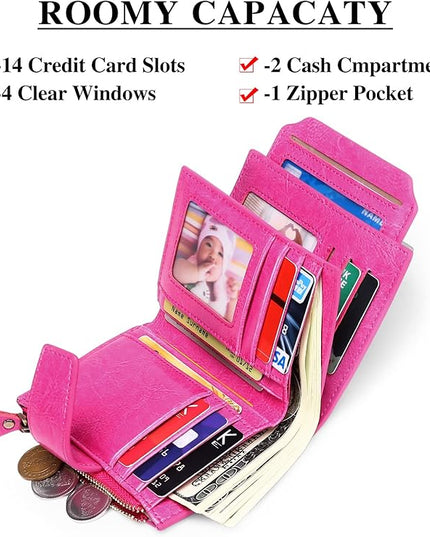 FALAN MULE Small Wallet for Women Leather Bifold Compact RFID Blocking Small Womens Wallet Purse