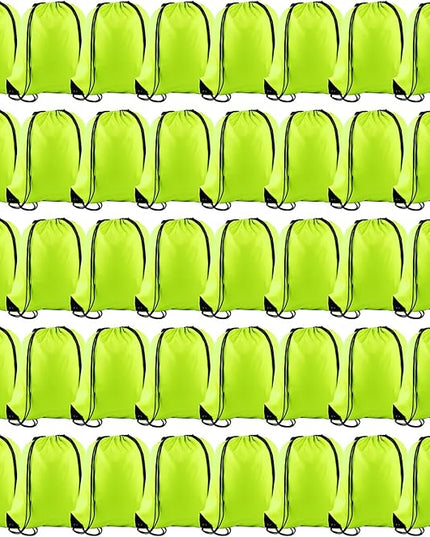 KUUQA 50Pcs Fluorescent green Drawstring Backpack Bulk Drawstring Bags String Bags Storage Bags Gym Backpack for Sport Gym Traveling