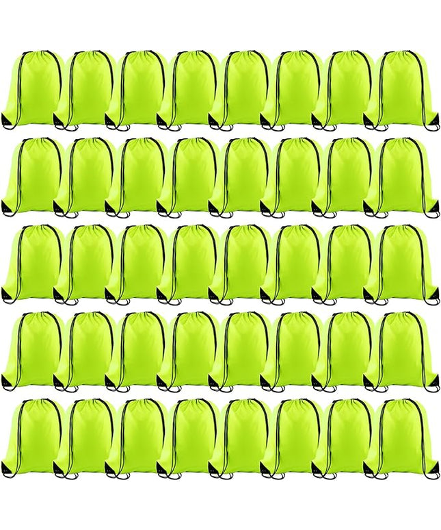 KUUQA 50Pcs Fluorescent green Drawstring Backpack Bulk Drawstring Bags String Bags Storage Bags Gym Backpack for Sport Gym Traveling