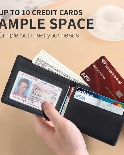 RUNBOX Wallet for Men Slim Leather Bifold RFID Blocking Minimalist Front Pocket Design with Gift Box