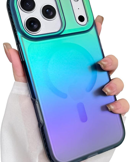 Aesthetic Case for iPhone 17 Pro Max Case for Women Girls [Compatible with Magsafe] Cute Girly Trendy Glitter Sparkly Rainbow Magnetic Protective Phone Cover, Matte Iridescent Blue & Green