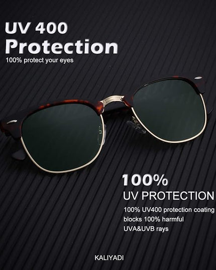 KALIYADI Sunglasses Men Polarized Sunglasses for Men Women Unisex Semi-Rimless Frame Retro Driving Sun Glasses UV Blocking